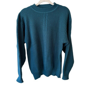 Vintage Impromptu Teal Knit Sweater Size 38 M/L Made in Hong Kong Cozy Retro 80s